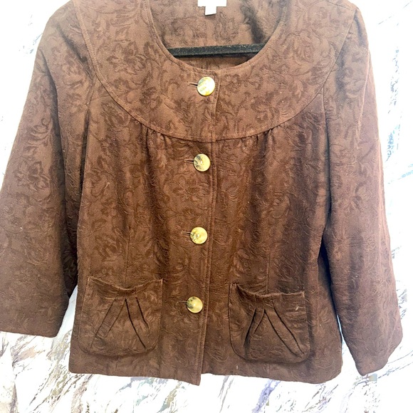J.Jill  Textured Brown Floral print Fall Jacket Chocolate Brown Dark Academia 4 - Picture 1 of 10